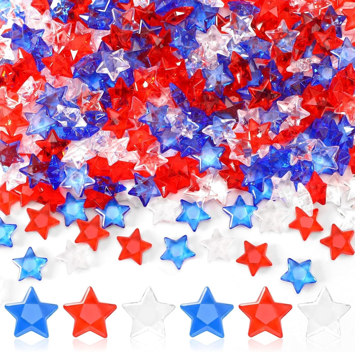 300pcs Patriotic Red Clear Blue Star Acrylic Crystals Gems Table Scatter Vase Filler for 4th of July Memorial Day Birthday DIY Crafts Home Party Decorations