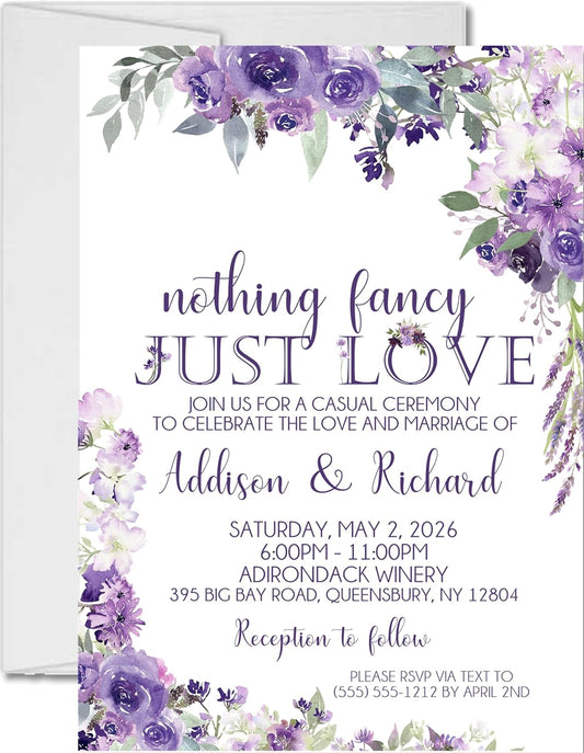 Lavender & Purple Wedding Invitations, Set of 12 Invitations with Envelopes