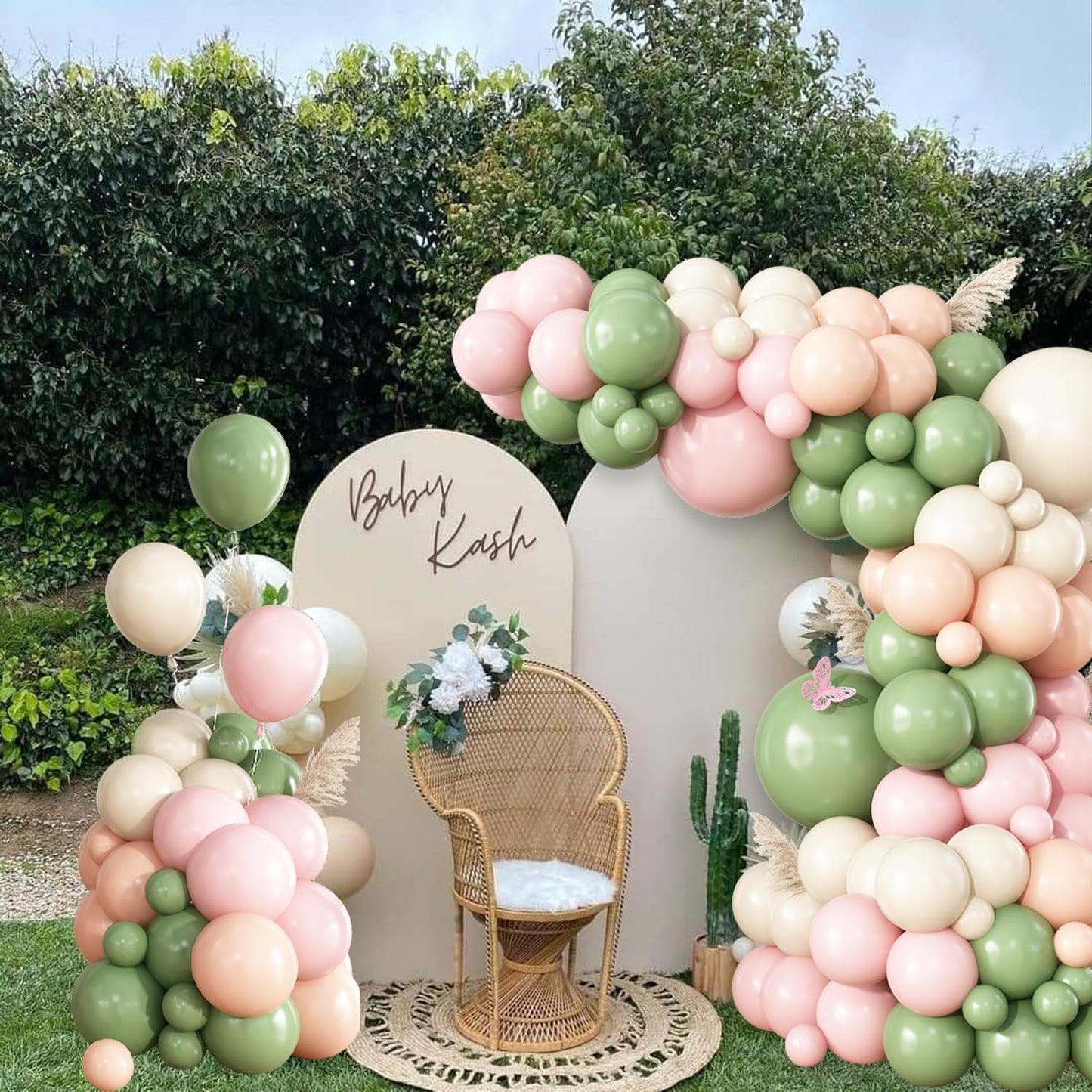 Sage Green Pink Balloon Garland Arch Kit, 148Pcs Pink and Green Sand White Neutral Balloons for Baby Shower Wedding Bridal Shower Birthday Party Decorations