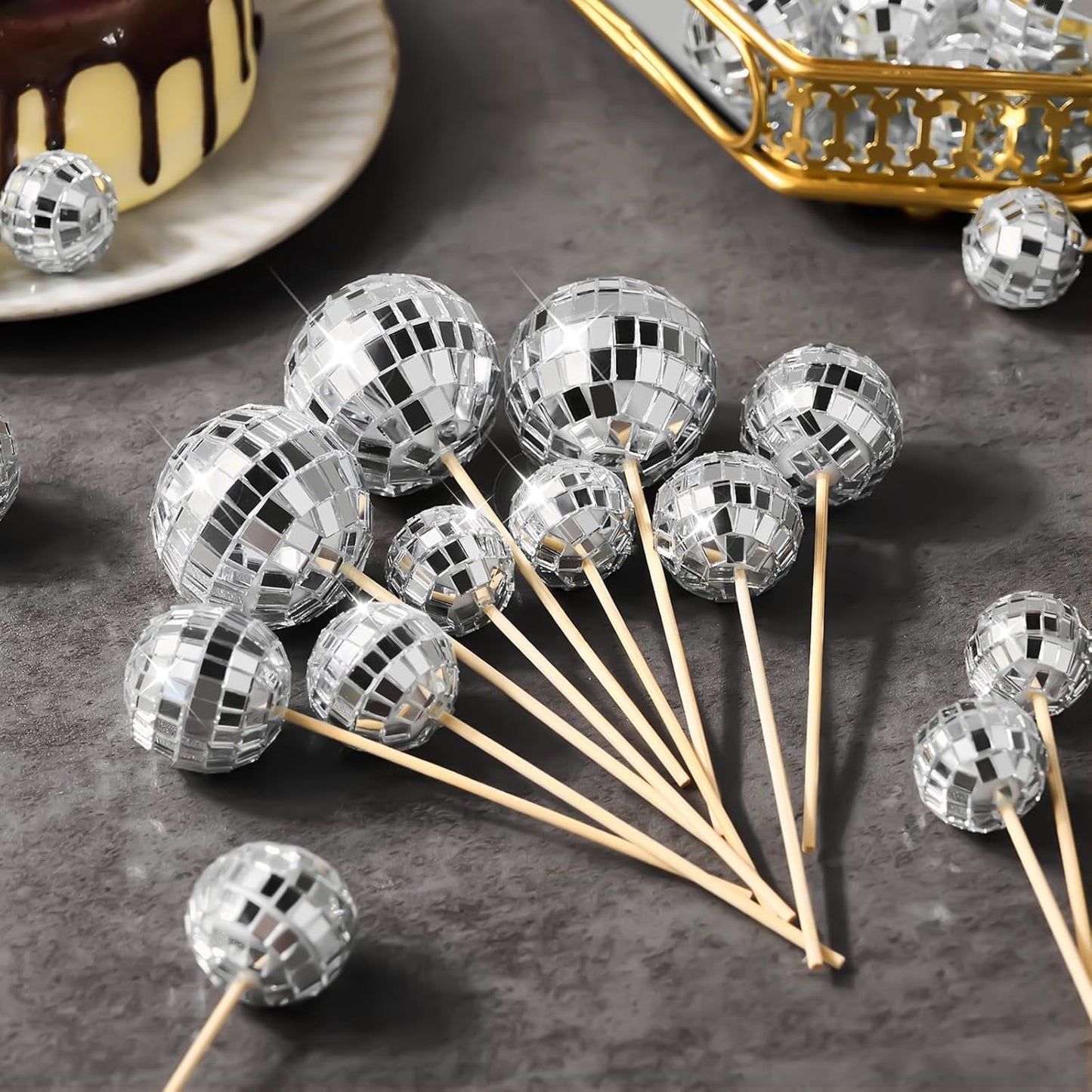 23 Pcs Disco Ball Cake Toppers, Happy Birthday Cupcake Picks 1970s Disco Theme Decorations for Birthday Party Favor