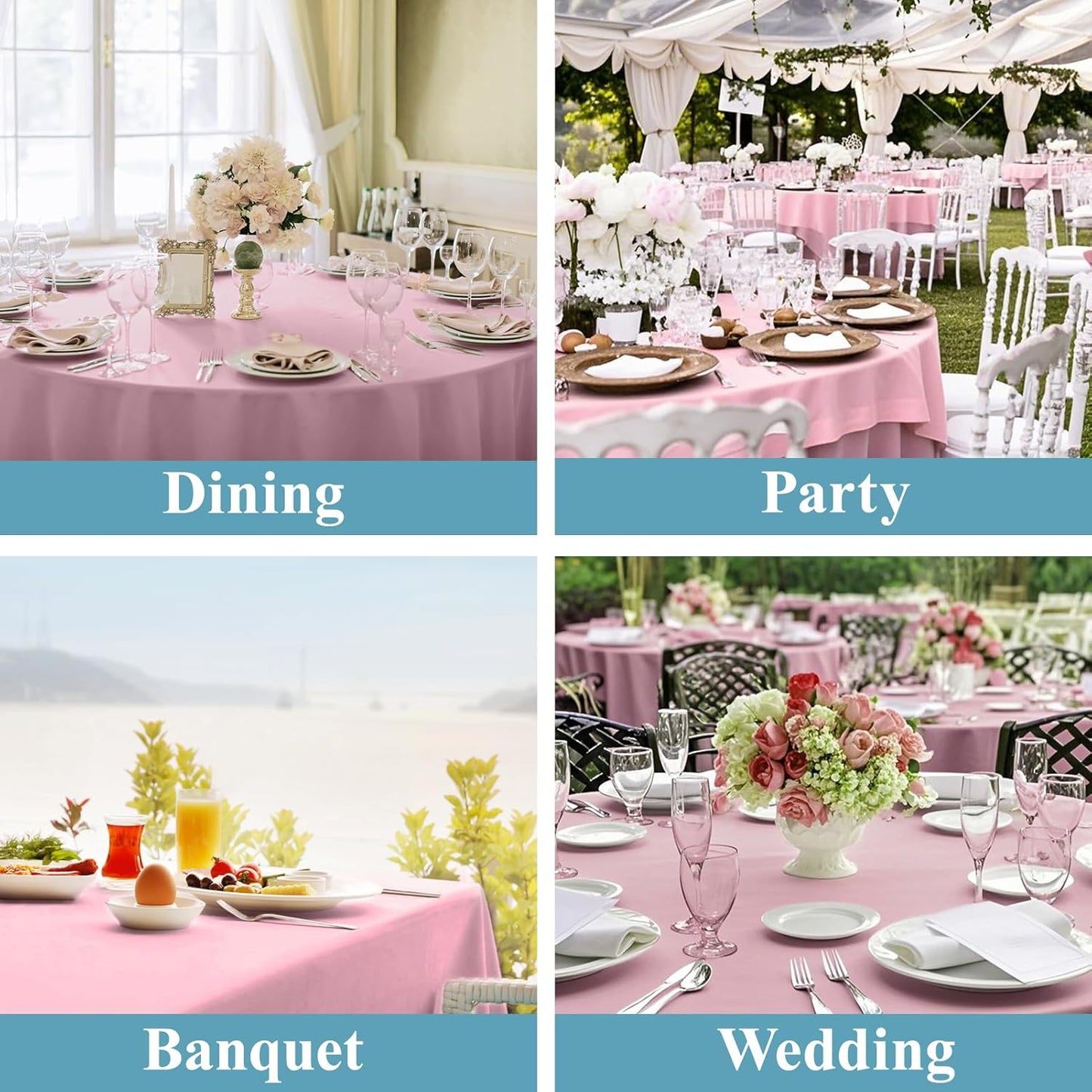 VidaFete Tablecloth 2 Pack 120inch Round Table Cloth Polyester, Stain Wrinkle Resistant Polyester Dining Table Cover for Kitchen Dinning Party Wedding Round Tabletop Buffet Decoration(Pink)