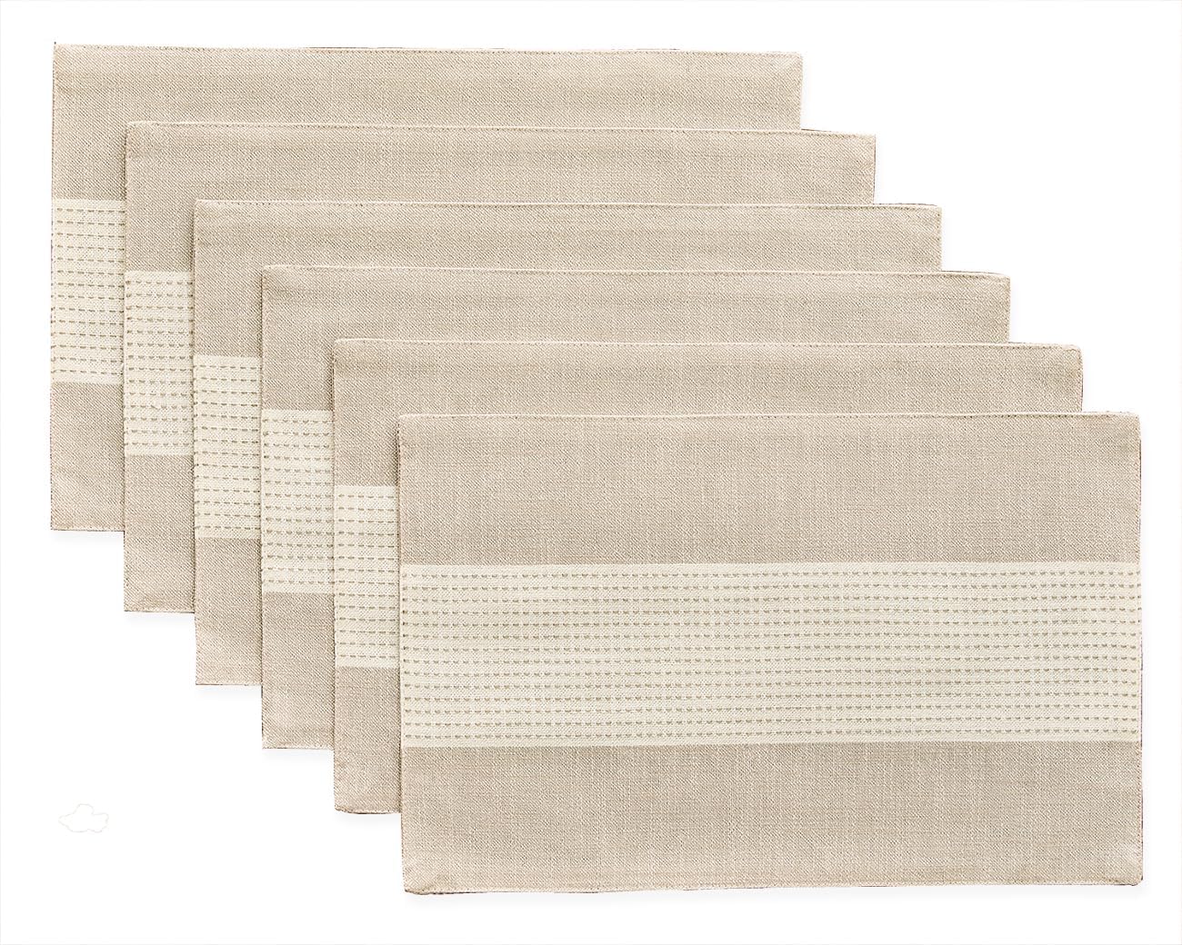Wracra Linen Placemats, 12 x 18 Inch Set of 6 Placemats, Farmhouse Macrame Place Mats for Kitchen Table and Heat Resistant-Hemstitch Light Coffee 6PCS