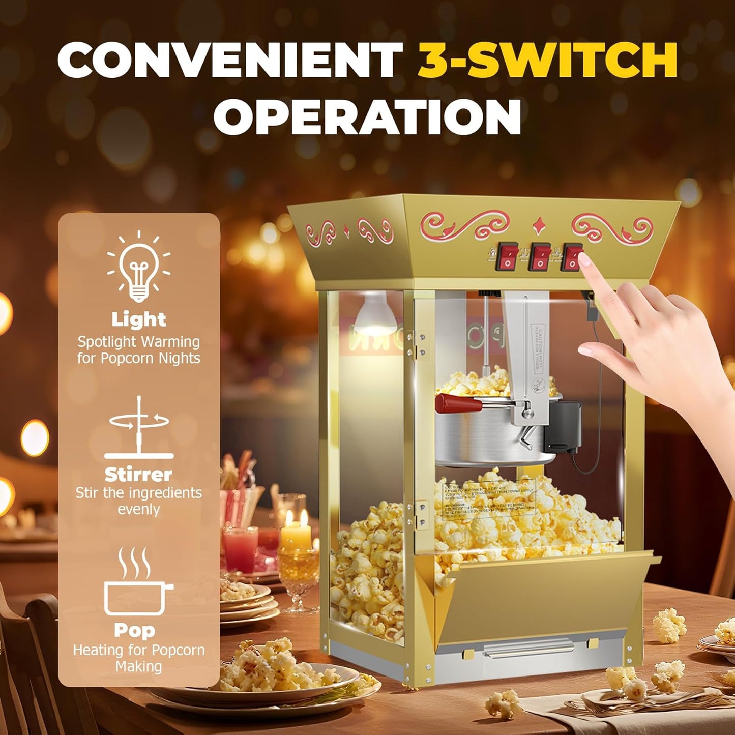 2025 Upgraded 12 oz Popcorn Machine Cart, Popcorn Maker Machine with Stainless-Steel Kettle Makes Up to 48 Cups, Movie Theater Pop Corn Machine with 3-Switch Control & Tempered Glass Doors, Red