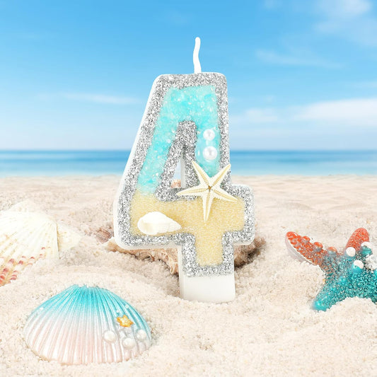 Beach Birthday Candle Starfish Number 4 Candles 4th Cake Candle Blue Birthday Cake Topper Cupcake Decorations Party Decor Anniversary Celebrations Supplies Favors