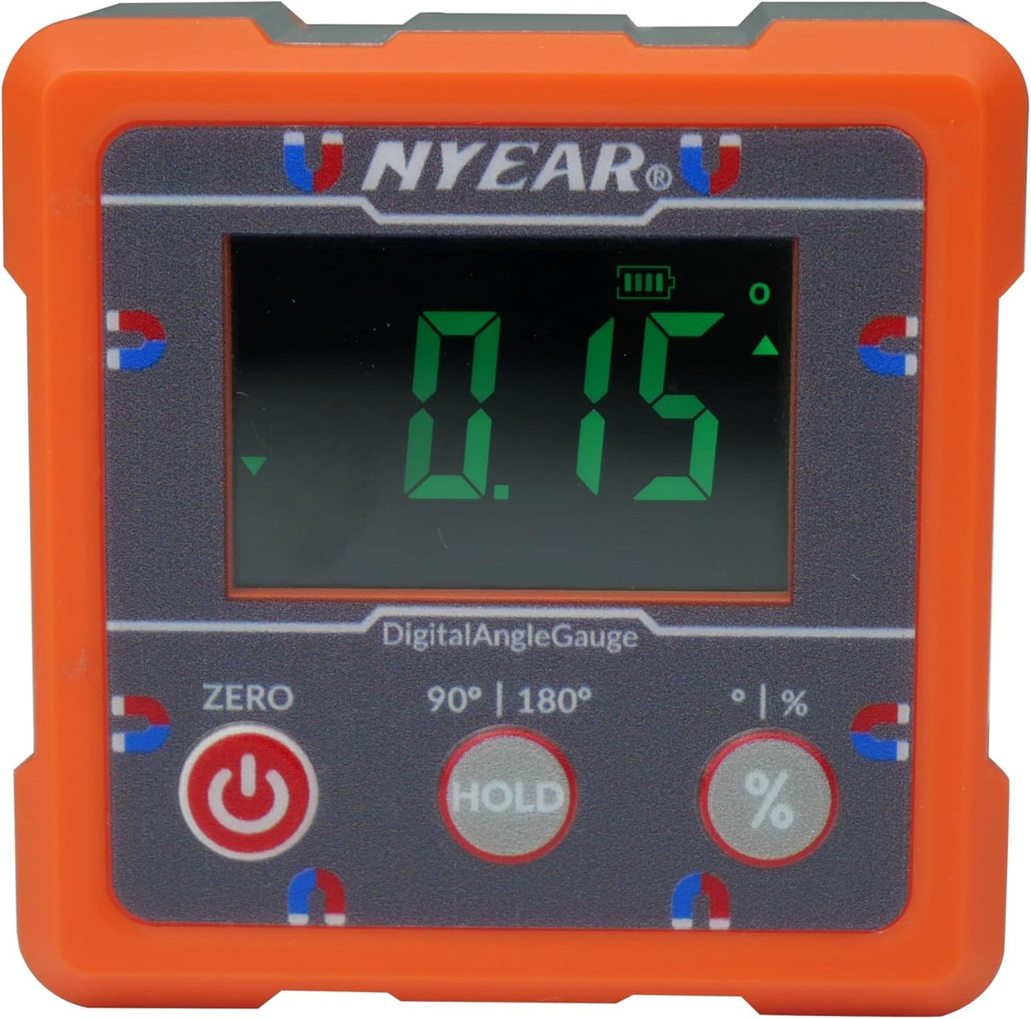 NYEAR Digital Electronic Angle Gauge Type-C Rechargeable, Four sided strong magnet, IP67 waterproof rating, Measures 0-90 and 0-180 Degree Ranges, Measures and Sets Angles or TAN