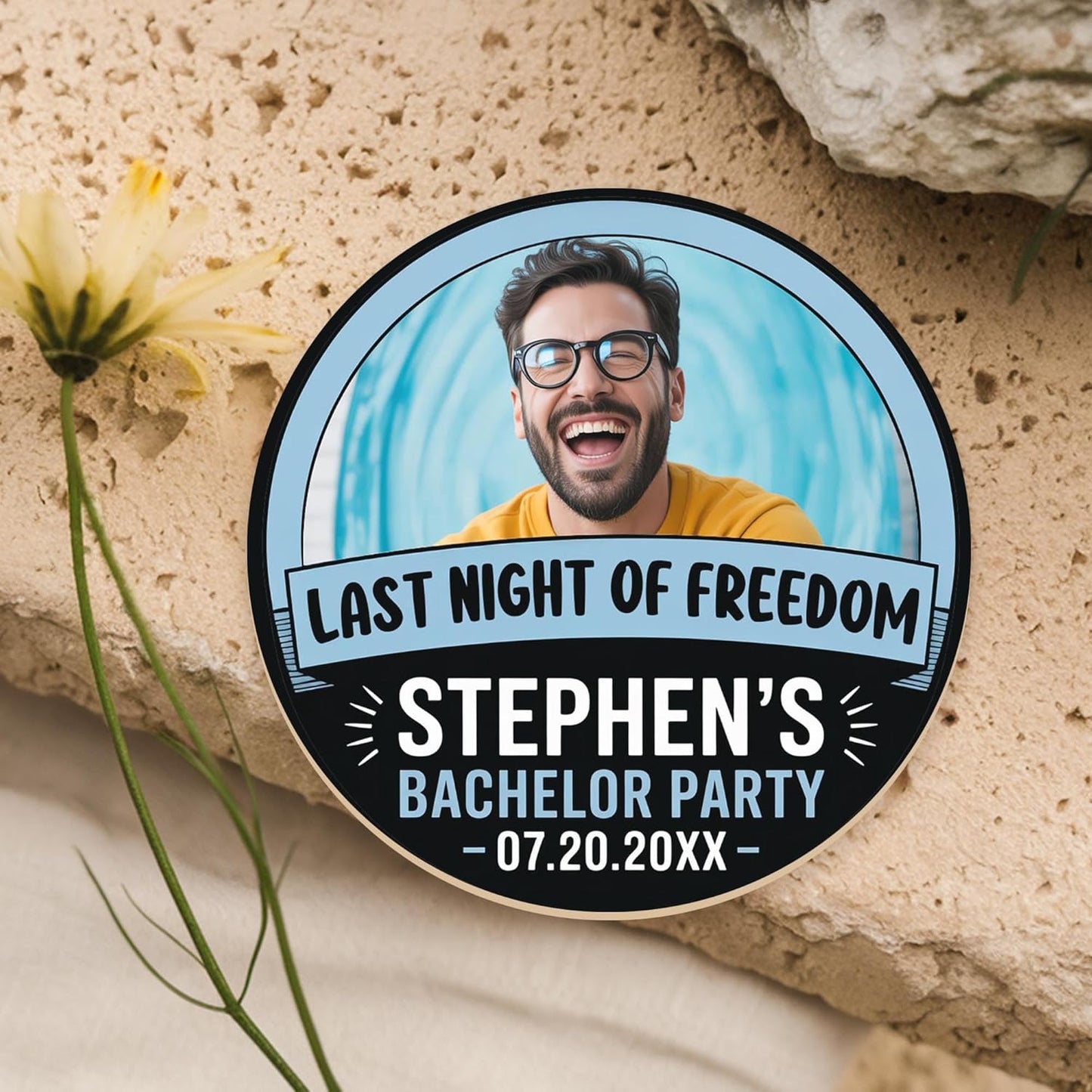 60 Pack Personalized Bachelor Party Coasters, Custom Cardboard Drink Coasters with Photo Print and Text, Fun Bachelor Party Favors and Gifts, 3.95" Round, Design 3