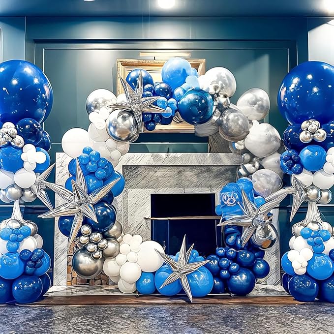 Blue White Silver Balloon 12 Inch Graduation Balloons Pearl Navy Royal Blue Metallic Chrome Silver White Latex Party Balloon for Grad Class of 2025 Decoration Anniversary Birthday