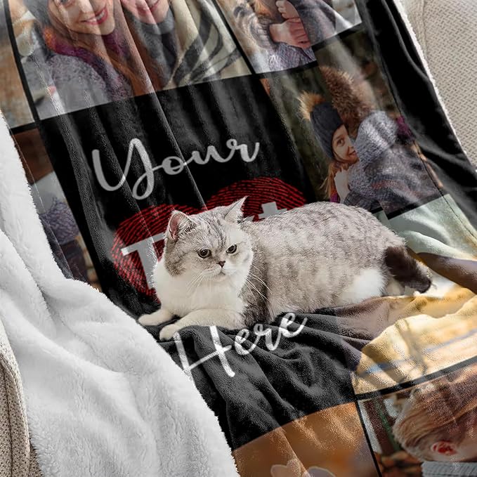 Custom Blanket with Picture Personalized Sherpa Fleece Throw Blanket - Thick and Warm Fuzzy Plush Blanket - Customized for Couple Girlfriend Boyfriend