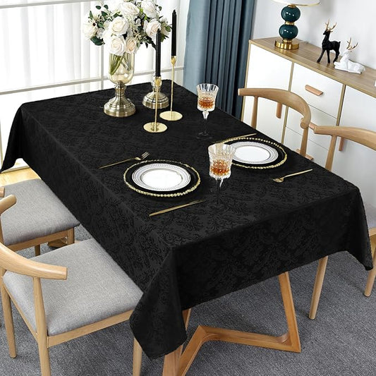 Rectangle Table Cloth - 60 x 84 Inch Black Jacquard Tablecloths Damask Design Spillproof Wrinkle Resistant Shrinkproof Soft Tablecloth Polyester Oblong Table Cover for Kitchen Dinning Party Tabletop