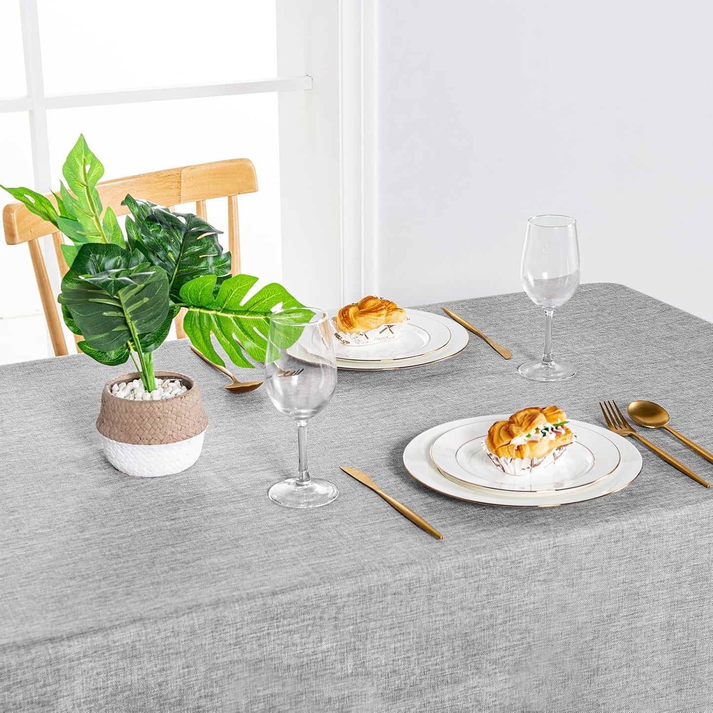 Hiasan 2 Pack Faux Linen Rectangle Tablecloth - Wrinkle and Stain Resistant Washable Table Cloth for Kitchen Dining Room Holiday Table Cover for Party Dinner, Light Grey, 90 x 156 Inch