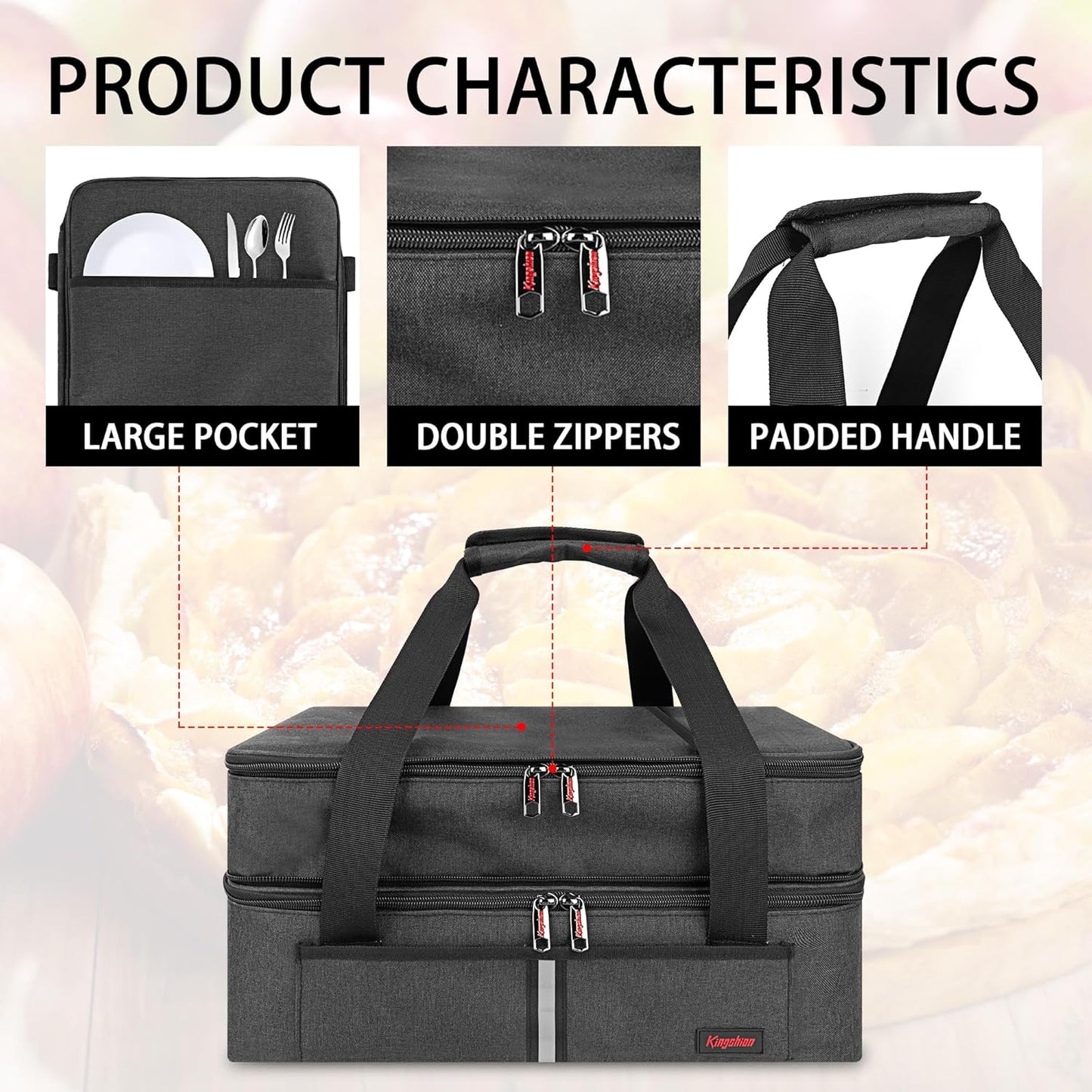 Double Decker Insulated Casserole Carrier for Hot or Cold Food, Expandable Thermal Food Carrier, Lasagna Holder Tote for Potluck Parties, Picnic, Cookouts, Beach Fits 9"x13" and 11"x15" Baking Dish