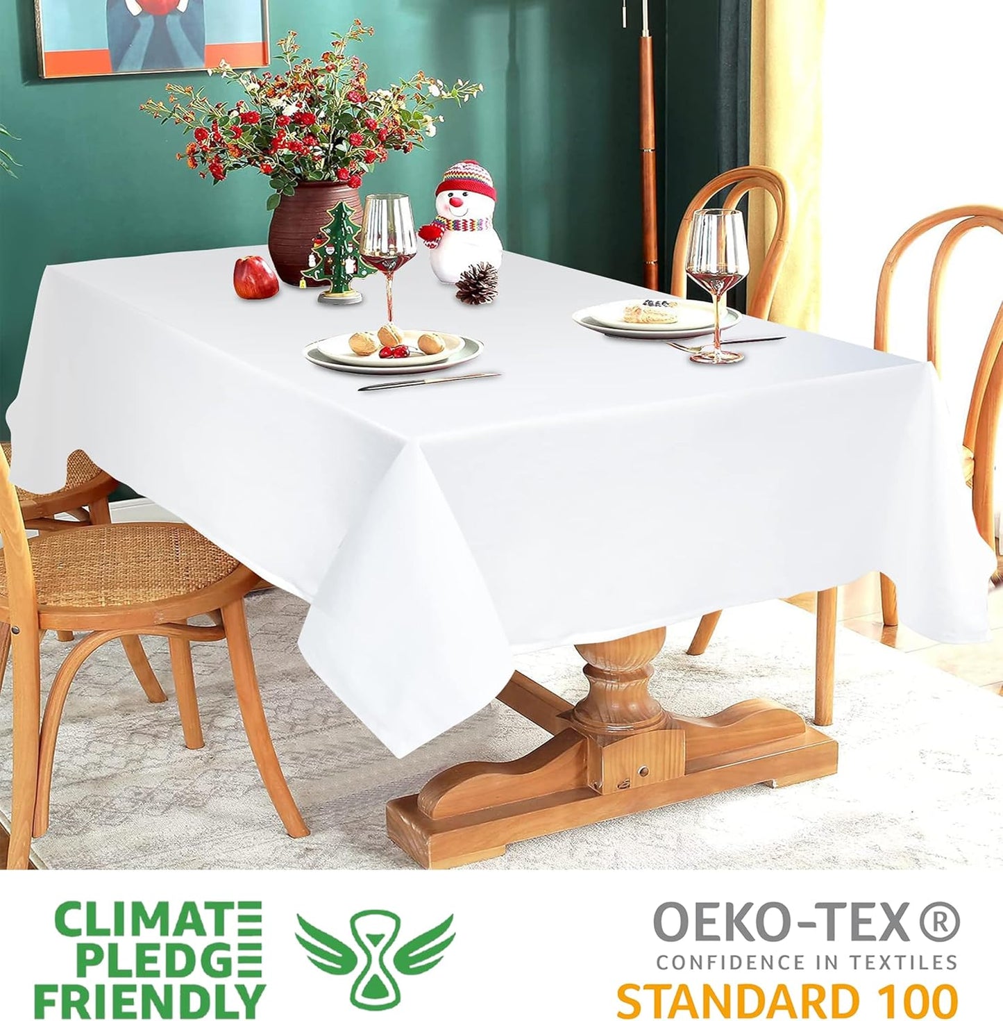 Urban Villa Tablecloth White Table Cloth Tabletop Cover Kitchen Dining Tablecloth 85% Cotton 15% Polyester Great for Parties Wedding Holiday Dinner Rectangle 60x84 Inches 6-8 Seat Table Cloth