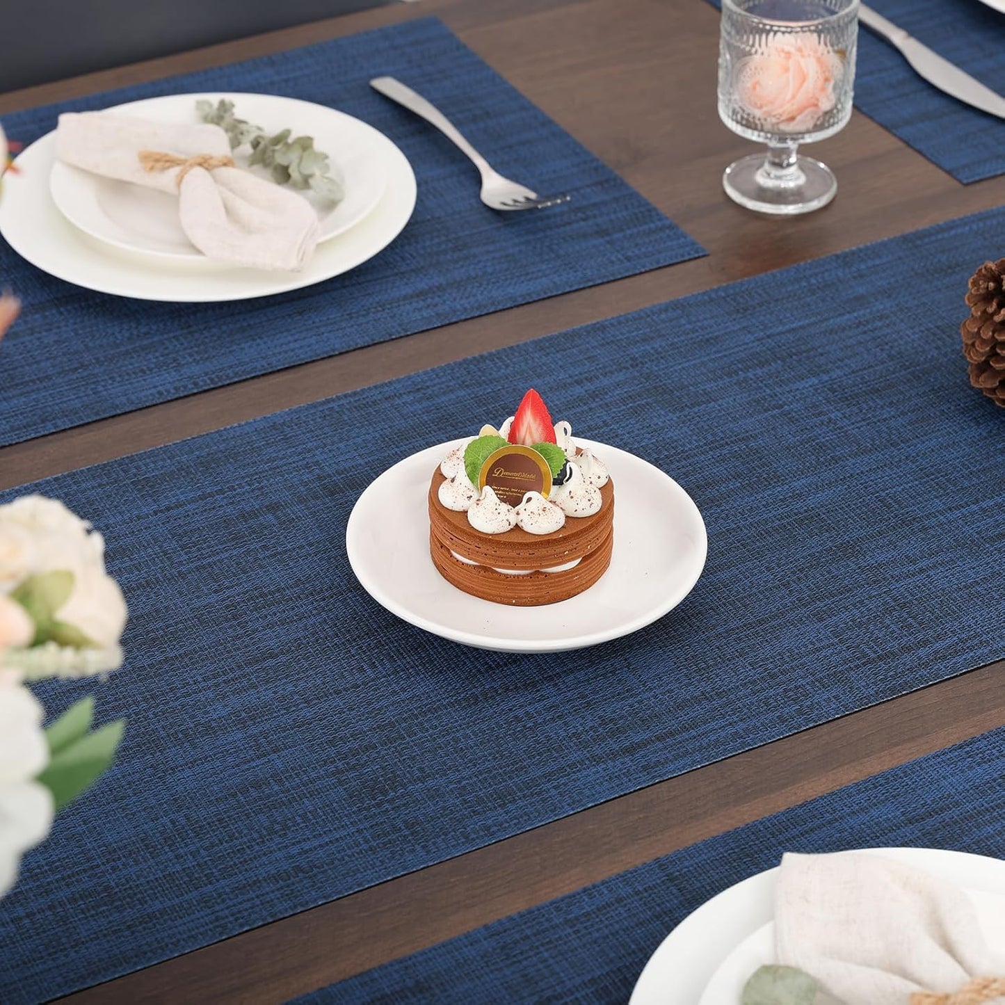 Myir JUN Table Runner, Vinyl Table Runner Indoor Arbitrarily Cropped Runner for Table Heatproof for Home Party (Dark Blue, 15 x 94 inch)