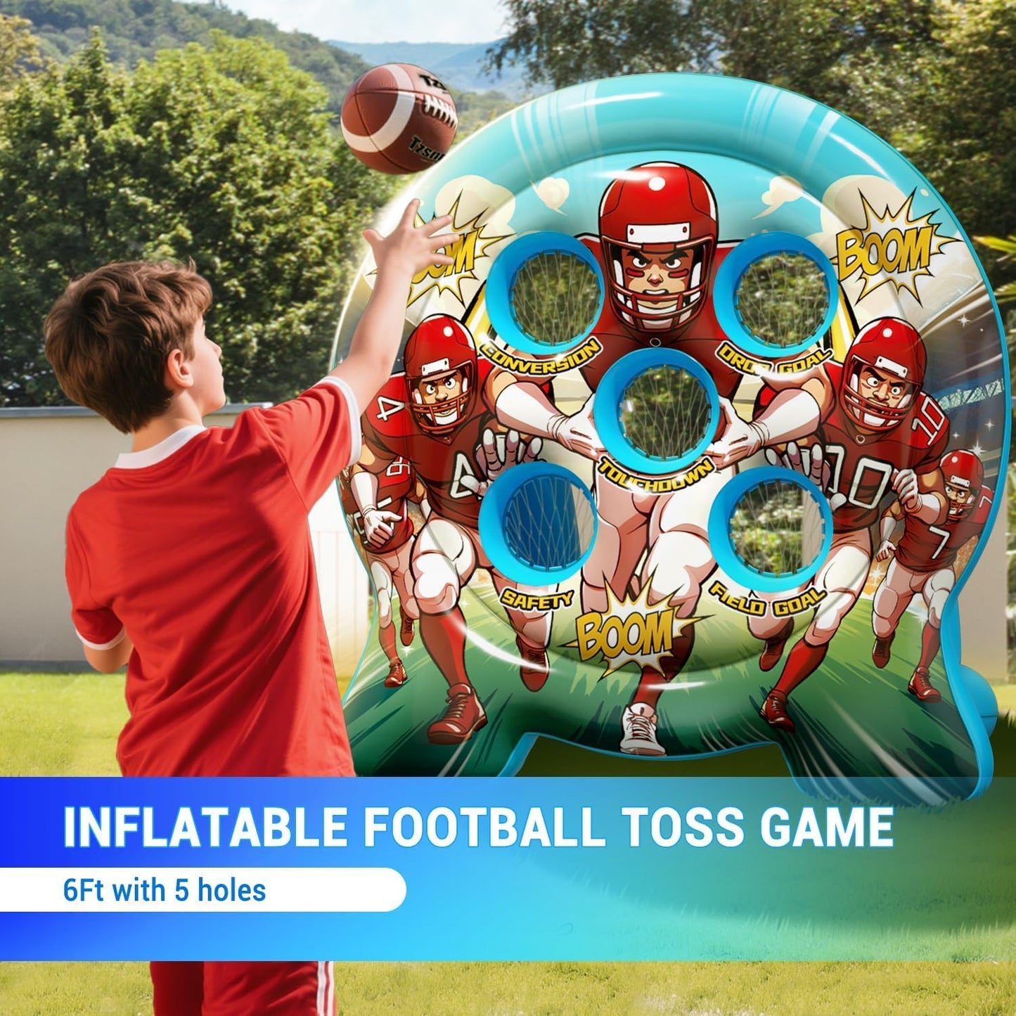 Kids Football Target Toss Game with Junior Size Footballs - Inflatable Throwing Target Toy - Fun Sports Carnival Party Game - Fun Kids Sports Outdoor Game