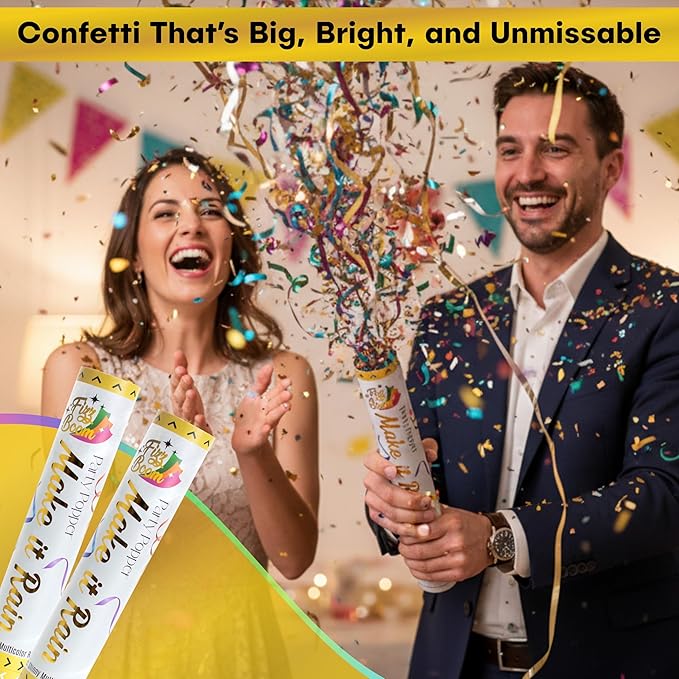 2 Pack 12 Inch Multicolor Confetti Poppers | Metallic Foil Multicolor Confetti Popper Set for Wedding, Birthday Party Celebrations | Releases 15 ft in the Air