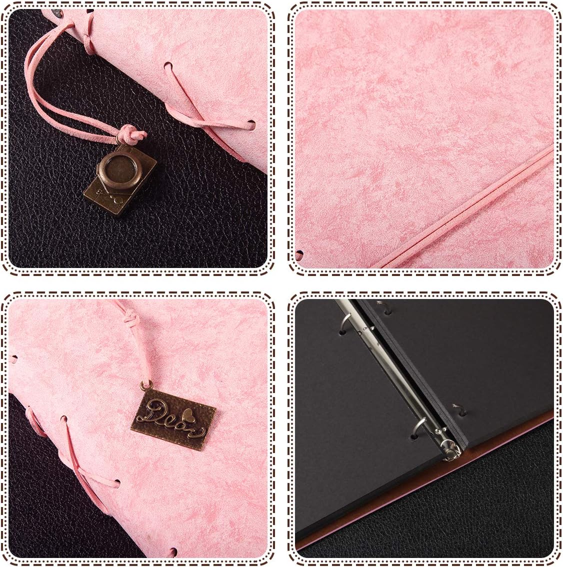 ThxMadam Pink Scrapbook Album Wedding Guest Book Vintage Leather Photo Album Love Memory Book with 60 Black Pages Present for Valentines Anniversary Mother’s Day Birthday Gift for Wife Mum Girlfriend