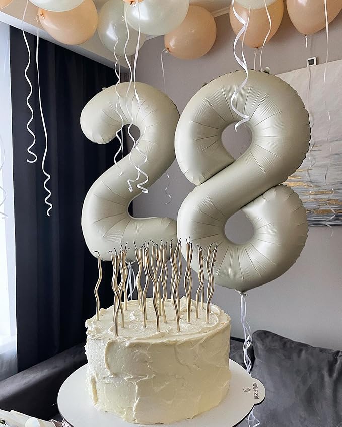 Cream 8 Balloon, Number Balloons 40 Inch, Cream 8th Birthday Decorations for Boys Girls, Birthday Balloons Party Supplies, Number 8 Balloon