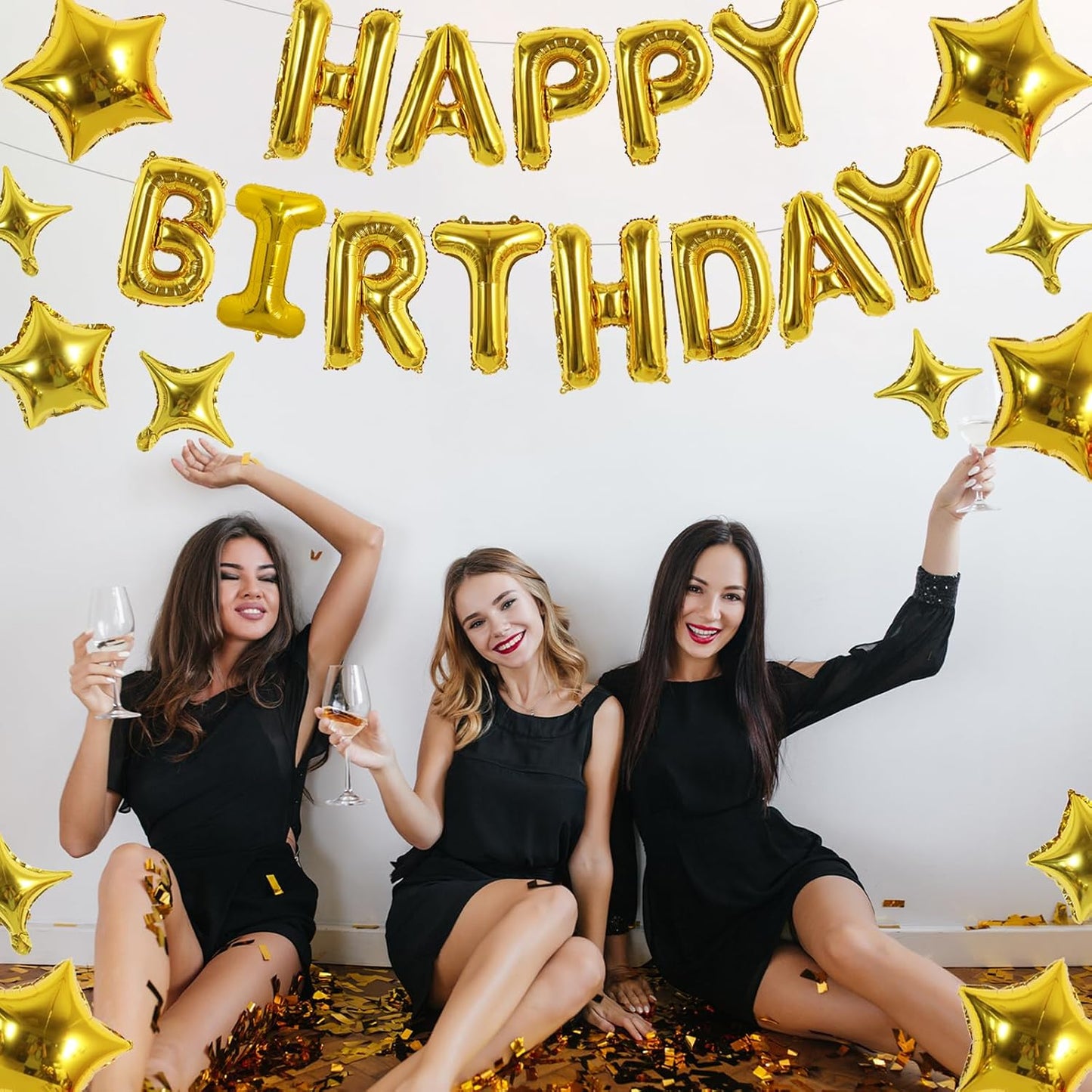 TONIFUL 35PCS Gold Happy Birthday Decorations Kit 16 Inch Happy Birthday Balloon Banner with Star Balloons Mylar Foil Birthday Party Decorations Supplies for Men Women Adults Girls Boys Kids