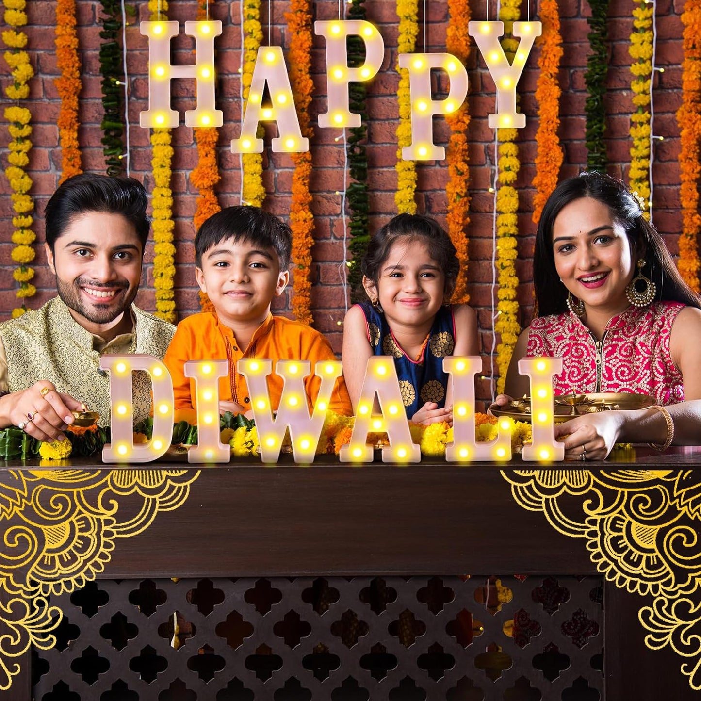 11 Pcs Happy Diwali Large LED Letter Sign LED Lights Battery Powered Table Decoration for Diwali Party Decorations