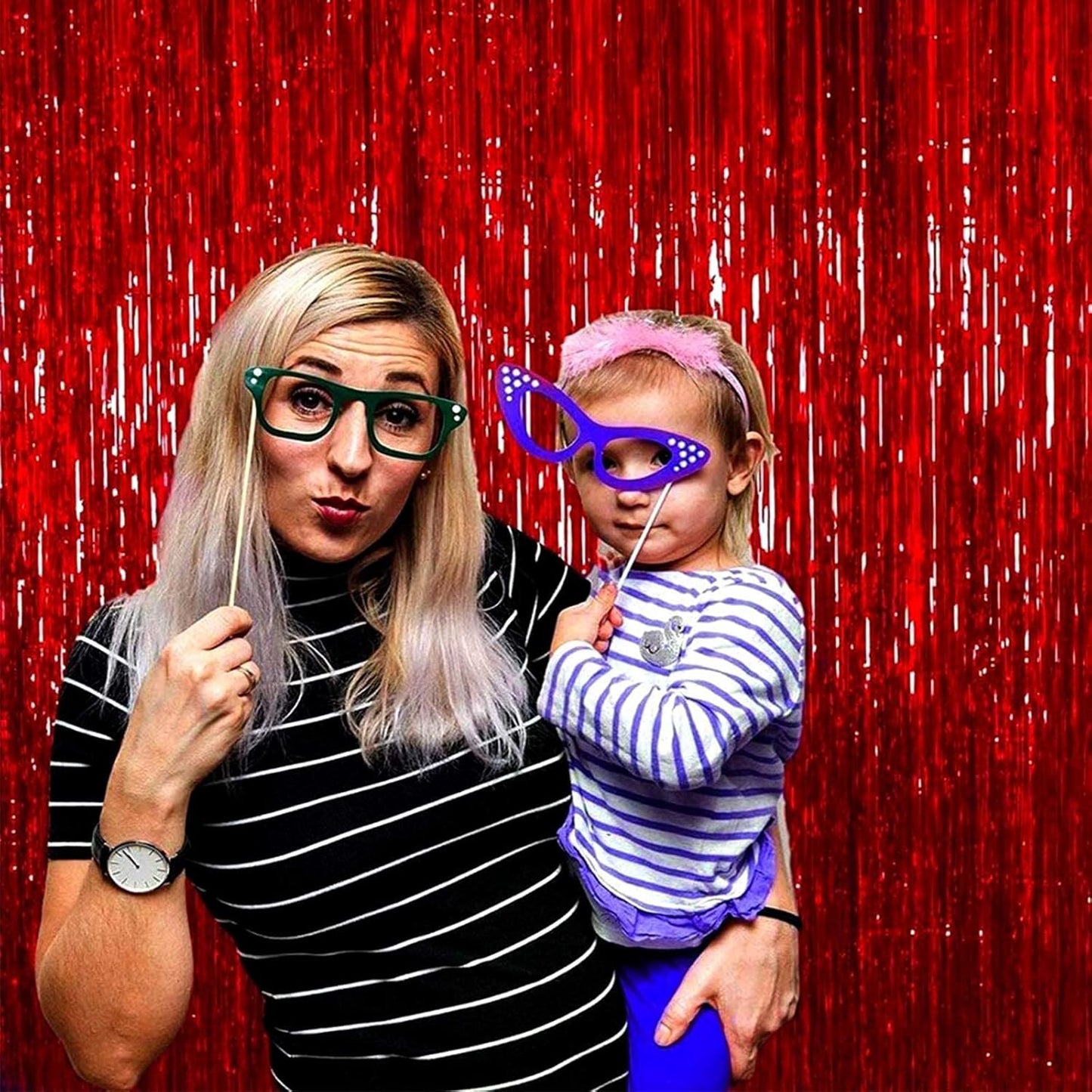 4 Pack Red Foil Fringe Curtain Backdrop, 3.28Ft x 6.56Ft Metallic Tinsel Foil Fringe Streamers Curtains for Photo Booth, Wedding, Thanksgiving, Birthday, Christmas, Halloween Party Decoration