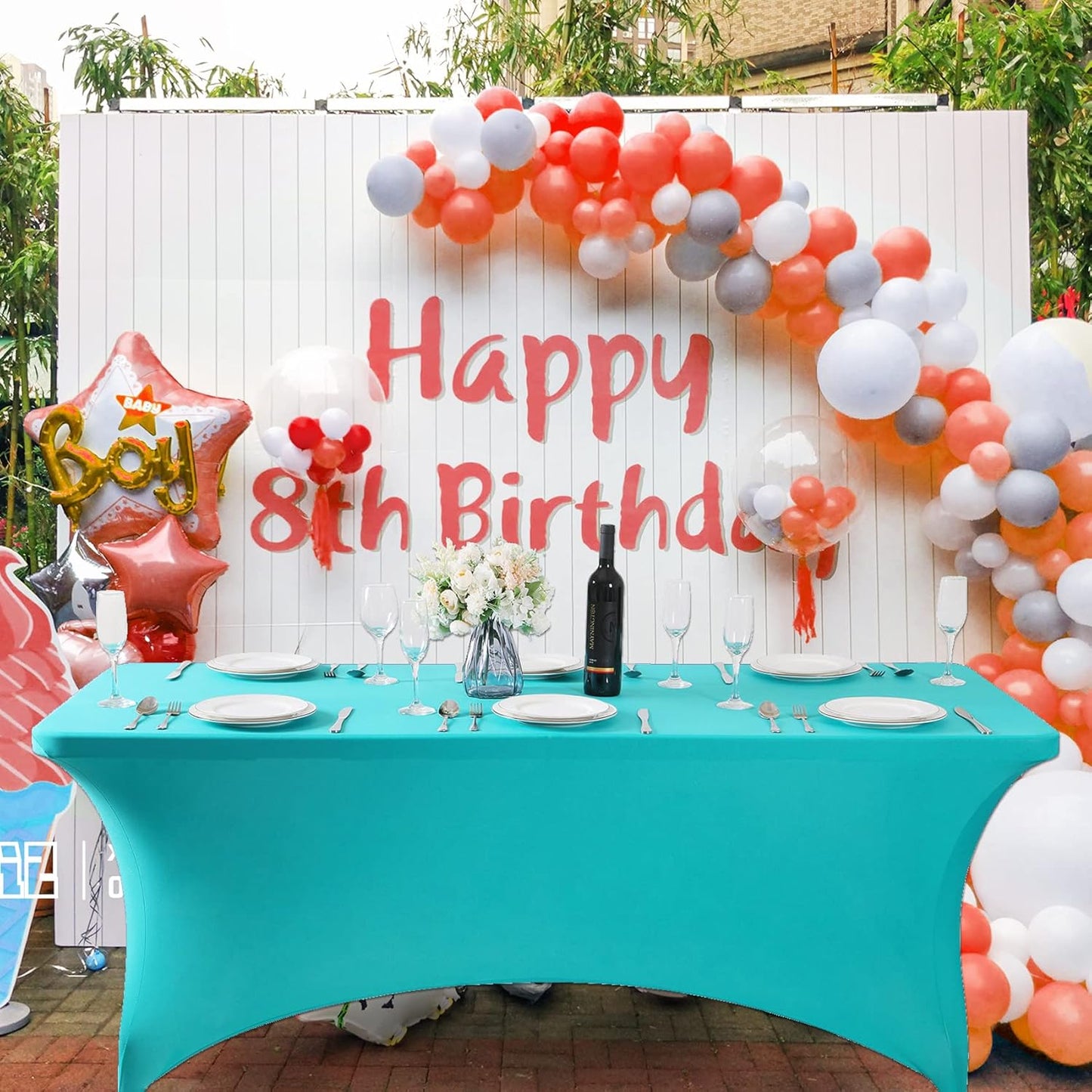SuperO Waterproof Spandex Table Cover for 4FT Table Universal Fitted Stretch Tablecloth for Party, Banquet, Wedding and Events-Turquoise