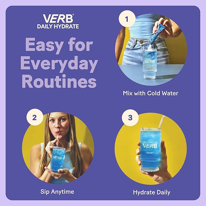Verb Daily Hydrate Sugar Free Electrolyte Drink Mix - Berry Breeze, Zero Sugar Instant Hydration Packets for Daily Use, Essential Electrolytes Powder for Rehydration, Dehydration Relief, 12 Pack
