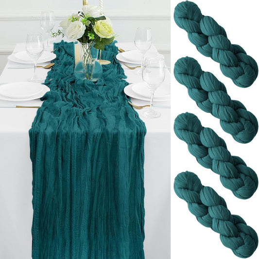 4Pack Teal Cheesecloth Table Runner 10FT Cheese Cloth Table Runner 35x120Inch Long Boho Table Runners Rustic Gauze Table Runners for Party Wedding Bridal Shower Baby Shower Decorations