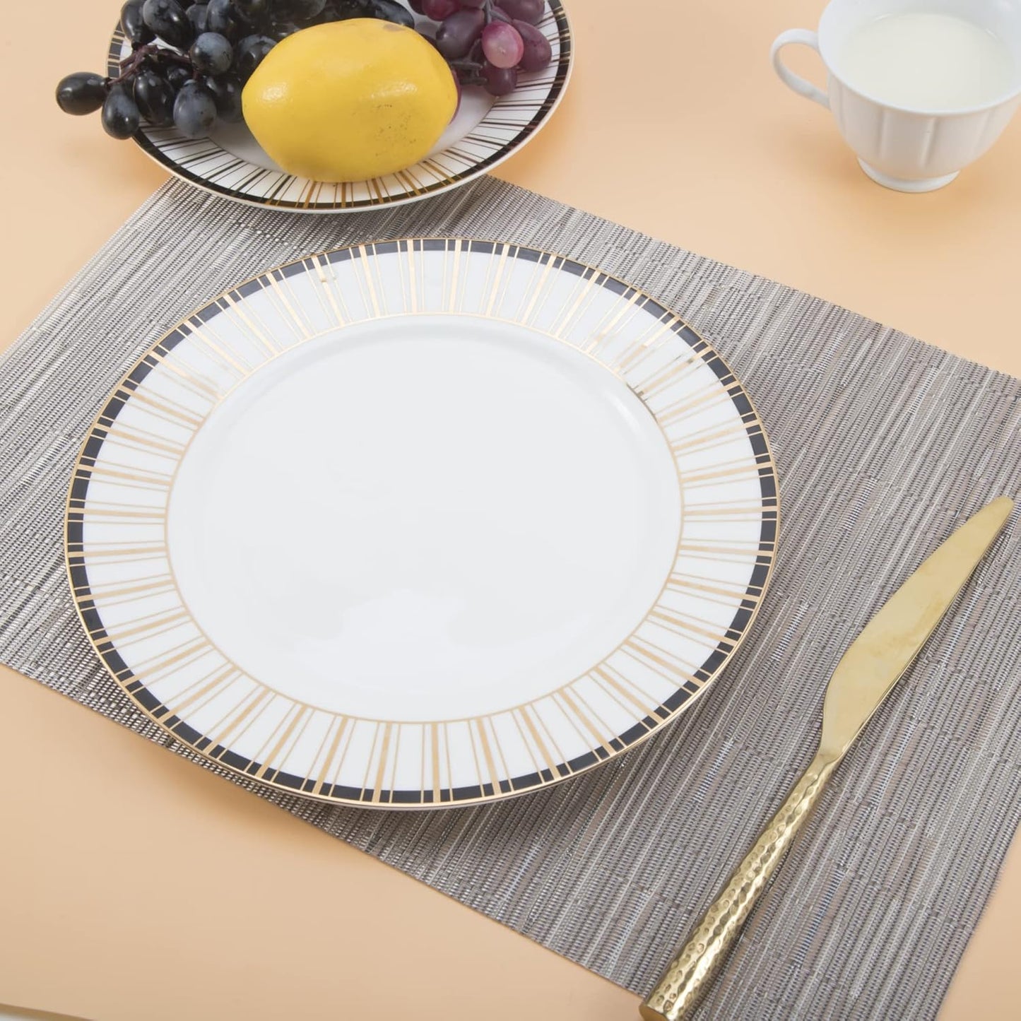 SLKQG Vinyl Placemats Set of 6 - Easy Clean Modern Durable Washable Place Mats - Heat Resistant Placemats for Kitchen Table - PVC Table Mats for Dining Table (Sliver, 6)