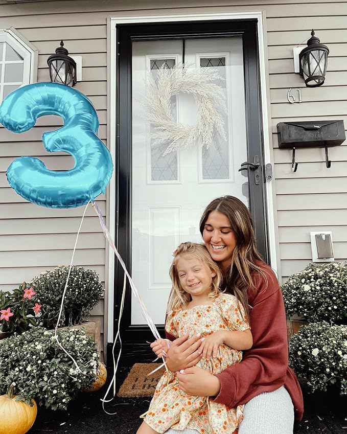 Pearlescent Blue 4 Balloon, Number Balloons 40 Inch, 4th Birthday Decorations for Girls Boys, Four Large Numbers for Party Decor, Number 4 Balloon