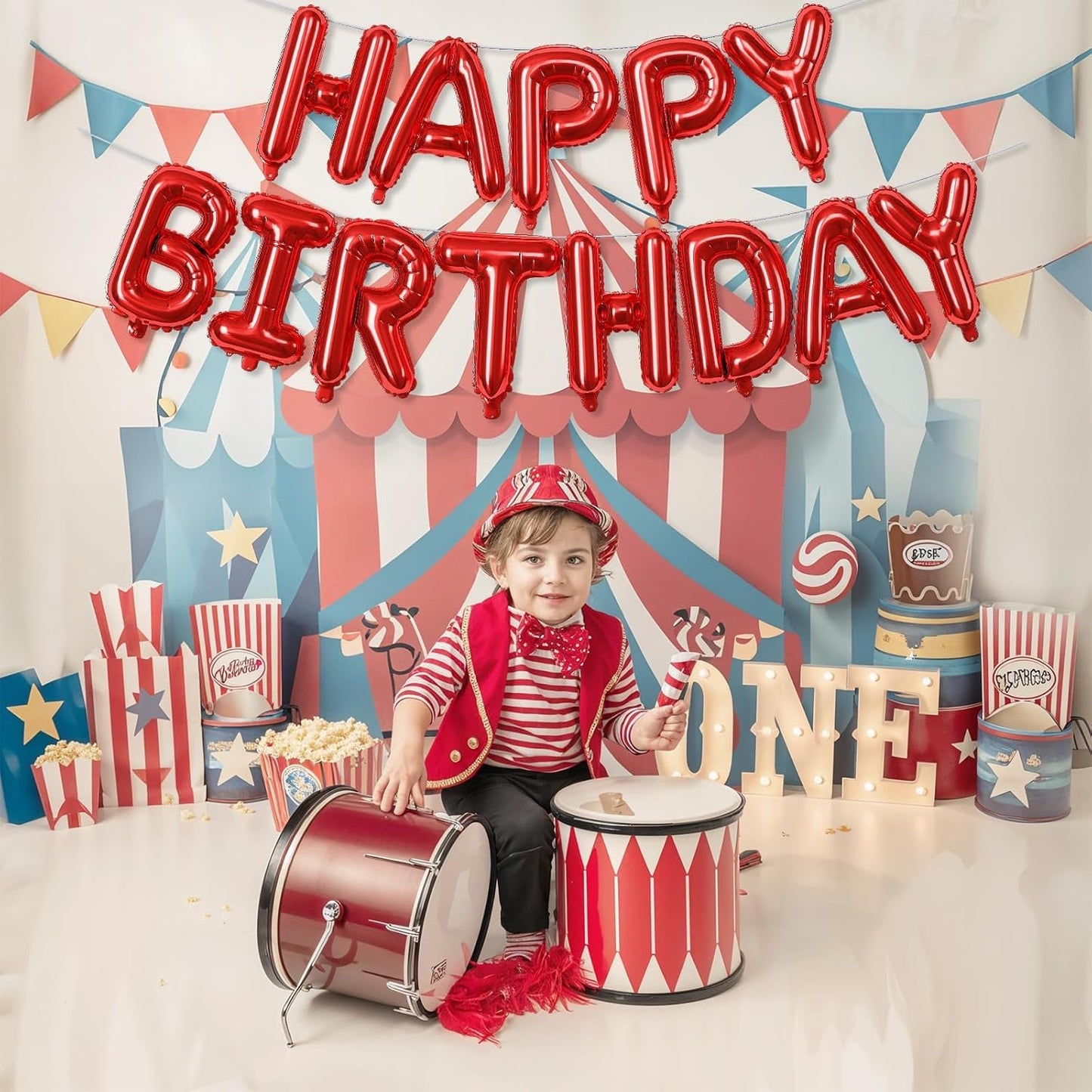 Red Happy Birthday Balloons Letters, 16 Inch Reusable Banner, Self Inflating Foil Bunting for Women Men Boys Girls Party Decorations Supplies