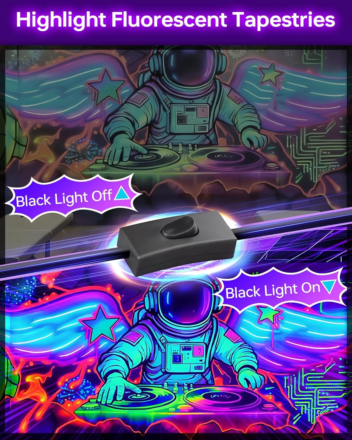 2 Pack LED 42W Black Lights, Blacklight Bars with Plug+Switch+6ft Cord, Light Up 24x24ftx4, Blacklight for Glow Party, Fluorescent Poster, Body Paint, Halloween Decorations, Bedroom, Stage