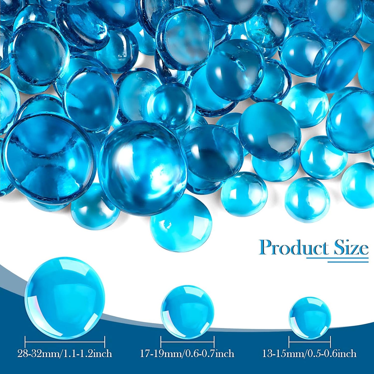 Honeydak 300 Pcs Flat Glass Marbles for Vases Glass Pebbles Floral Fish Tank Rocks for Vases Table Scatter Aquarium Decor (2.4LB) (Blue)