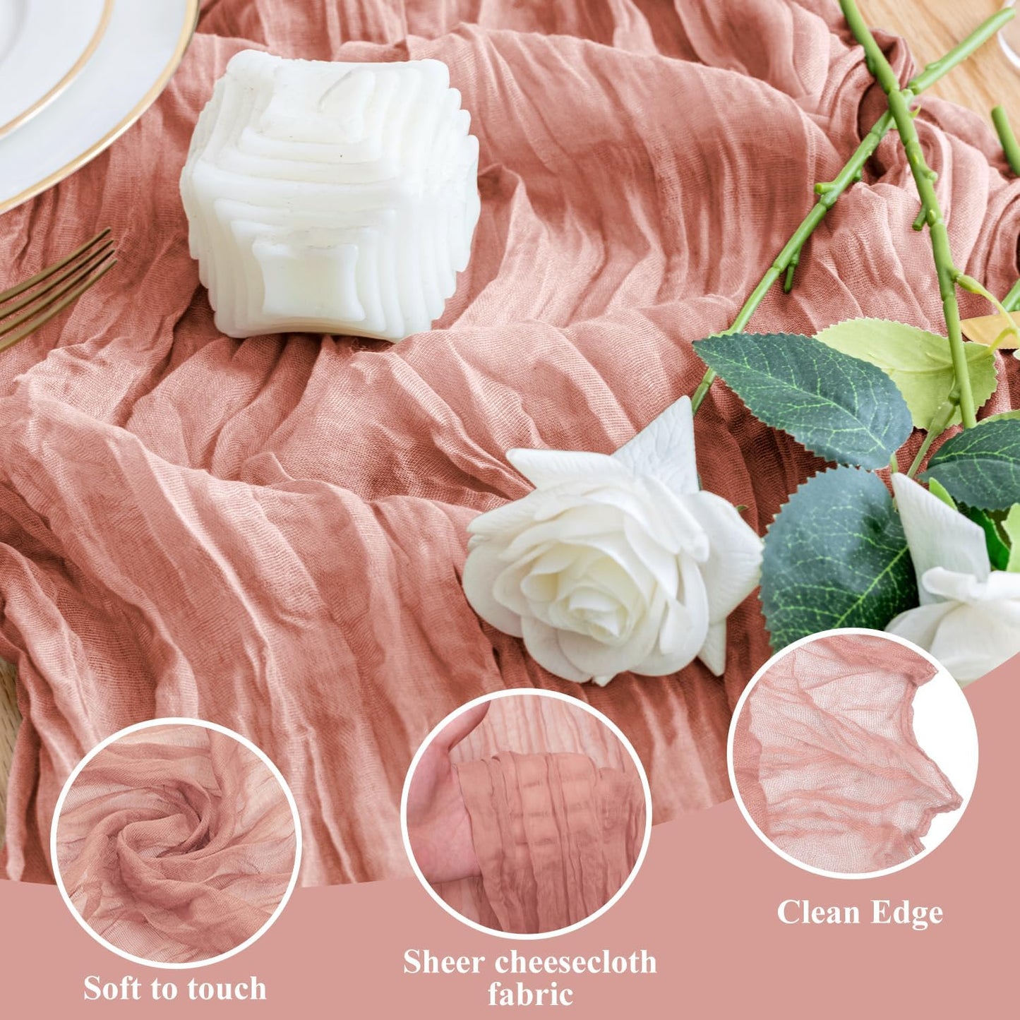 Wokceer Cheesecloth Table Runner 2Pack 10FT Dark Rose Boho Gauze Fall Thanksgiving Cheese Cloth Table Runner for Party Long Rustic Sheer Table Runners for Baby Bridal Shower Wedding Easter Table