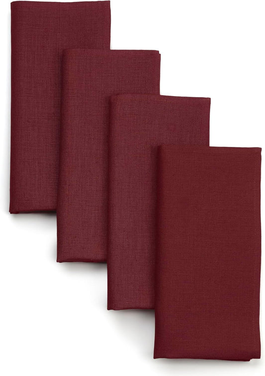 D'Moksha Homes Dark Red Linen Napkins 18 x 18 Inch - 100% Pure Linen Cloth Washable Dinner Napkins Set of 4 for Fall, Thanksgiving, Christmas, Holiday