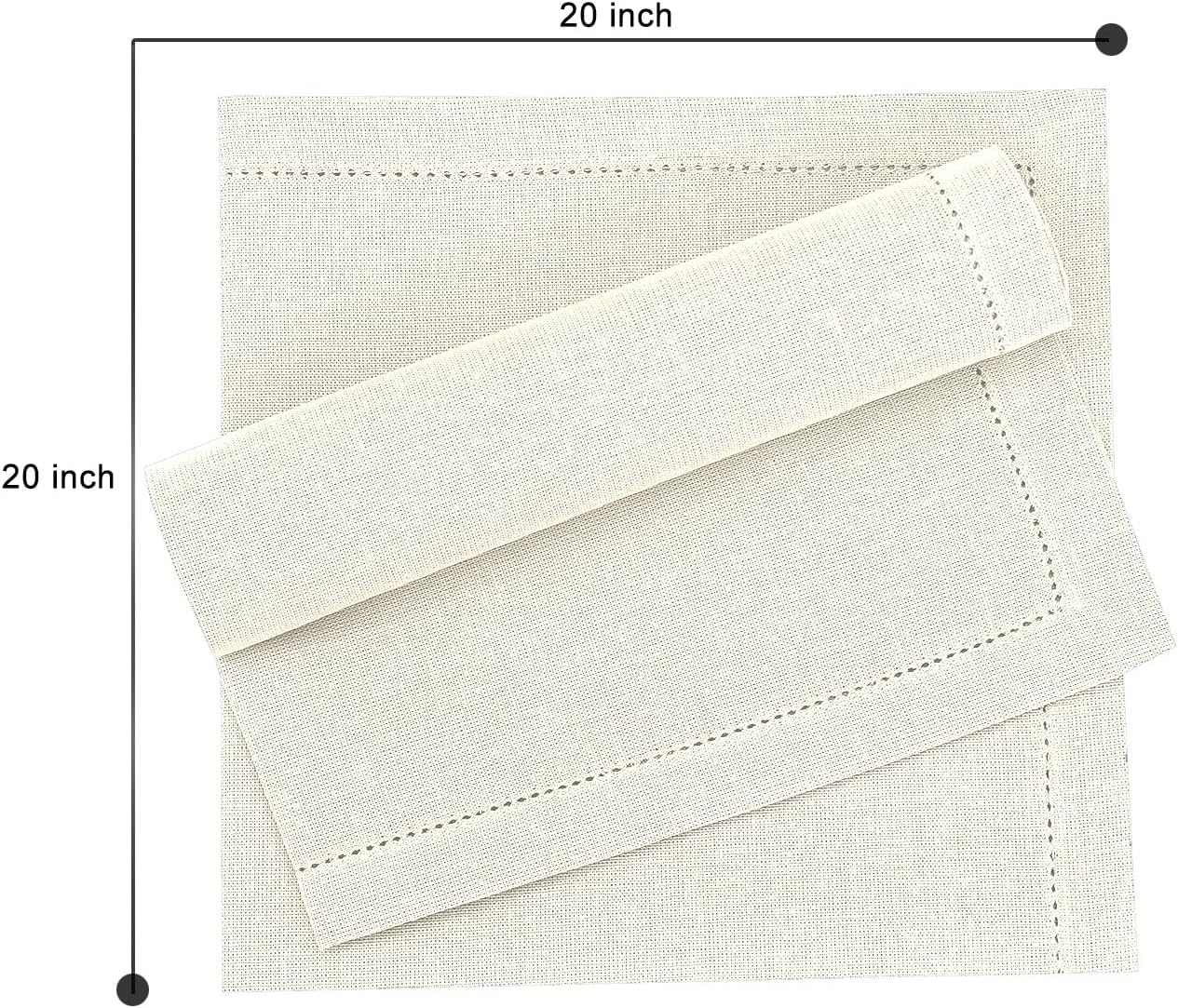 Ruvanti Premium Linen Napkins Set of 4-20x20 Inch, Classic Hemstitch, Mitered Corner Cloth Napkins ‎‎- Soft, Elegant Dinner Napkins Cloth Washable for Weddings, Parties, Everyday Use - Ivory