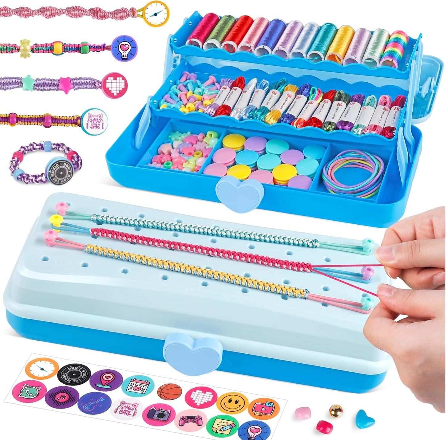 Friendship Bracelet Making Kit with Storage Box,DIY String Bracelet Arts and Craft for Girls Aged 8-12,Kids' Travel Activity Toy Set,Birthday Gifts for Ages 6 7 8 9 10 11 12 Year Old (Light Blue)