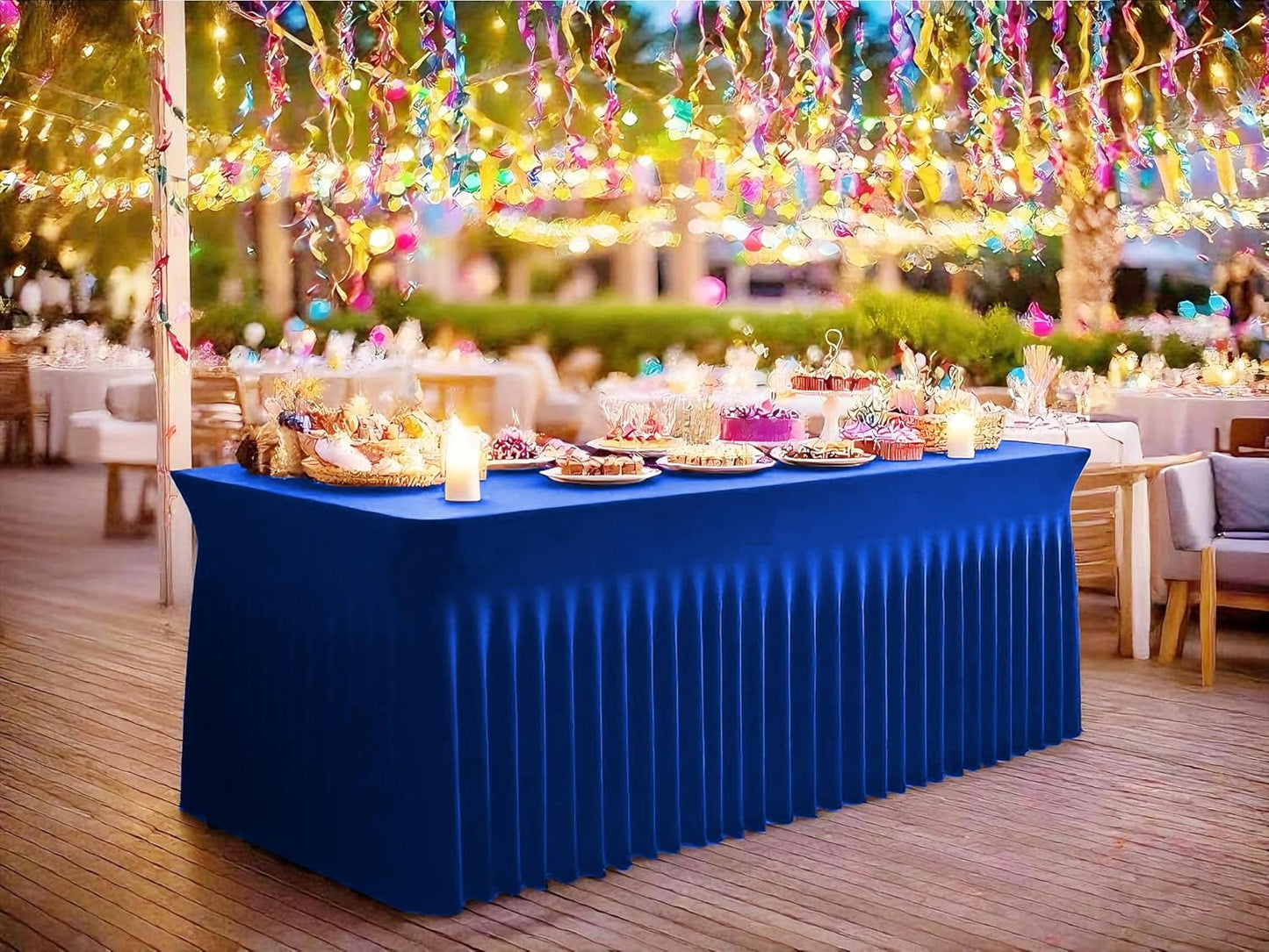 2 Packs Royal Blue Stretch Table Skirts for 6 Foot Rectangle Table, Washable Spandex Stretch Tablecloths with Skirt, Wrinkle Resistant Fitted Tablecover for Wedding Party Banquet