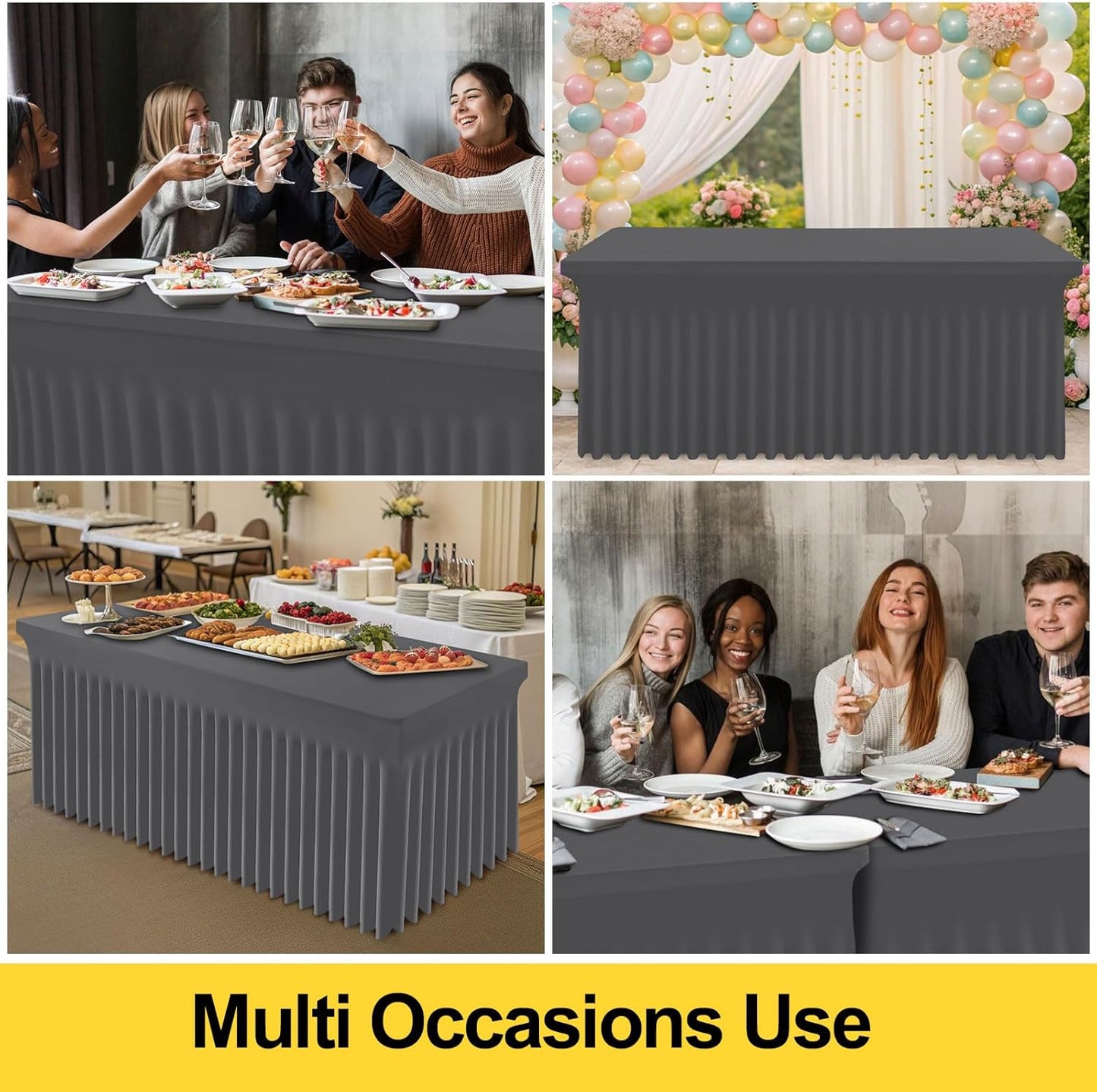 Smiry Spandex Tablecloth, Elastic Fitted Stretch Tablecloth for 6FT Rectangle Tables, Waterproof Washable Table Cover Skirt for Outdoor, Wedding, Parties & Banquet (Dark Grey, 72Lx30Wx30H Inch)