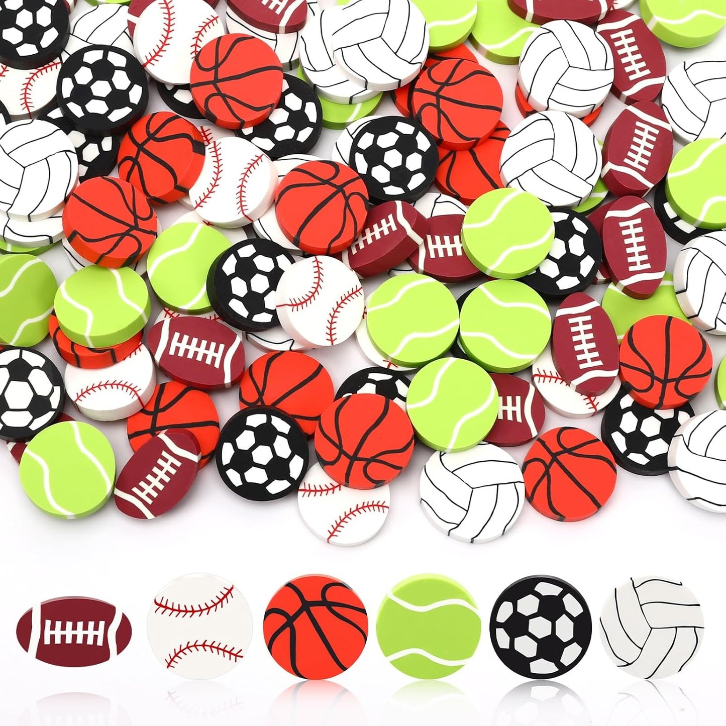 80pcs Sports Ball Polymer Clay Ornaments, Football Basketball Baseball Soccer Volleyball Tennis Table Scatters Vase Filler for Holiday Decoration Party Favors Arts Craft Supplies