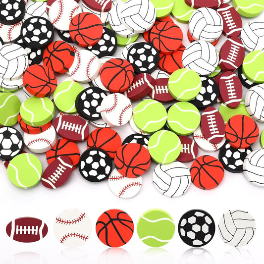 80pcs Sports Ball Polymer Clay Ornaments, Football Basketball Baseball Soccer Volleyball Tennis Table Scatters Vase Filler for Holiday Decoration Party Favors Arts Craft Supplies