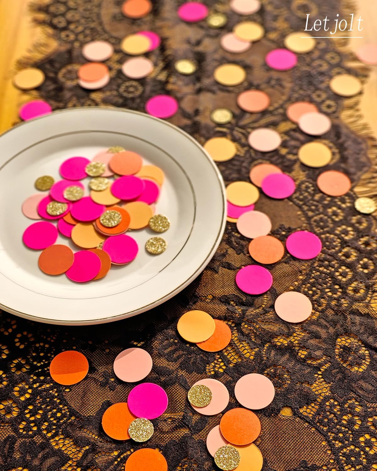 Letjolt Pink Orange Paper Confetti Glitter Golden Scatter Table Decoration Surprise Craft Supplies Birthday Party Bridal Baby Shower Party Wedding Gift Circle Dots Decor 100 Pcs