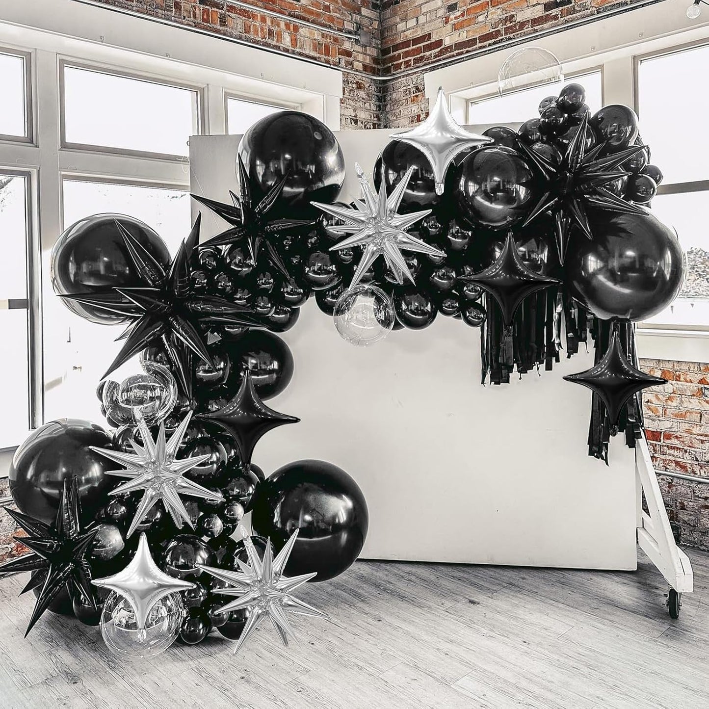 Black Silver Star Balloon,Black Silver 6Pcs 22Inch Explosion Star Balloons and 10Pcs 10Inch Four Angle Balloons Kit for Birthday Anniversary Baby Shower Wedding Party Decorations