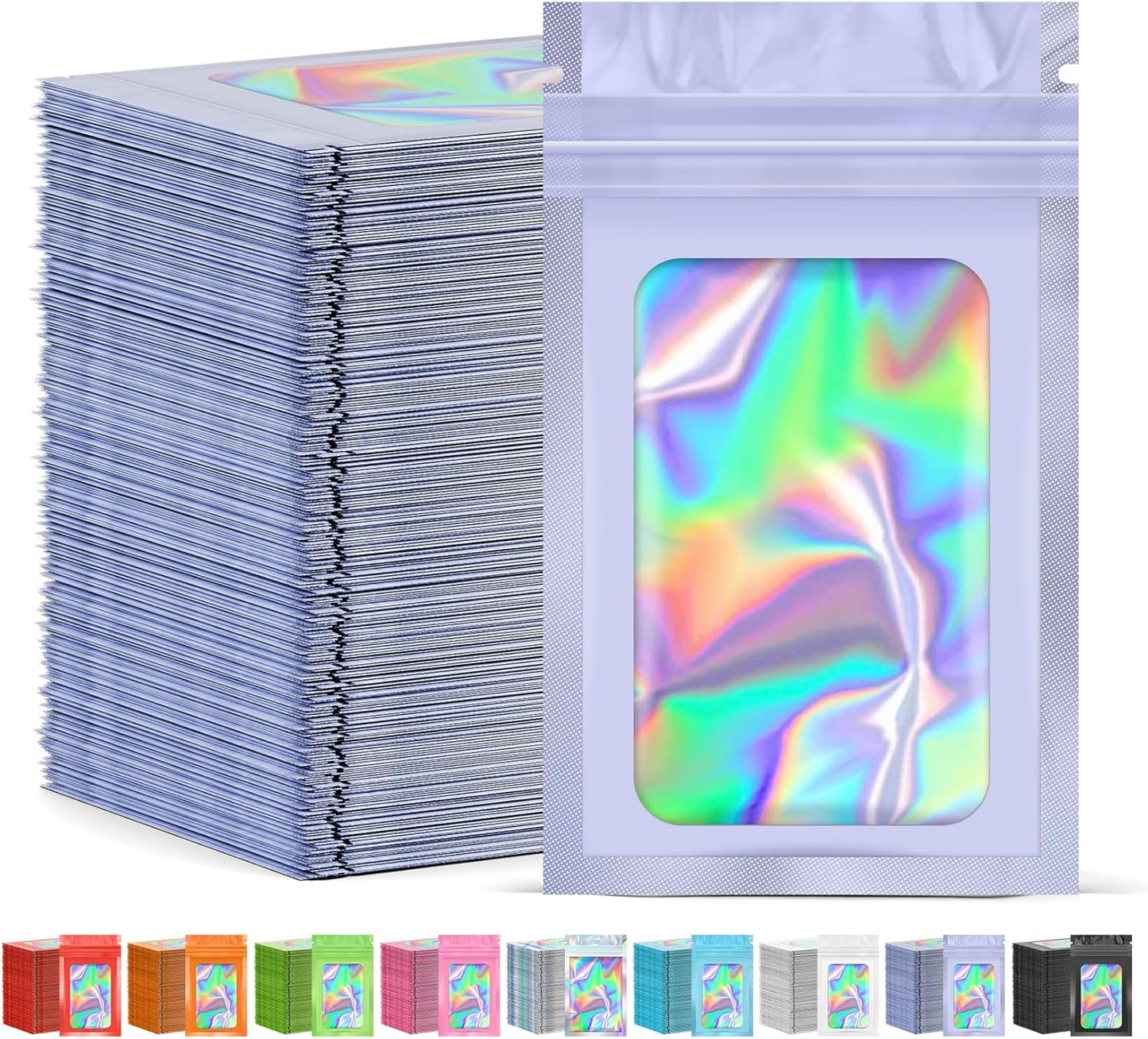 300 Pcs Mylar Bags, Smell Proof Bags Foil Pouch, Holographic Resealable Bags for Small Business, Candy Sample Jewelry Bag Sealable Packaging for Party Favor Food Storage (2.4x3.9in-Purple)