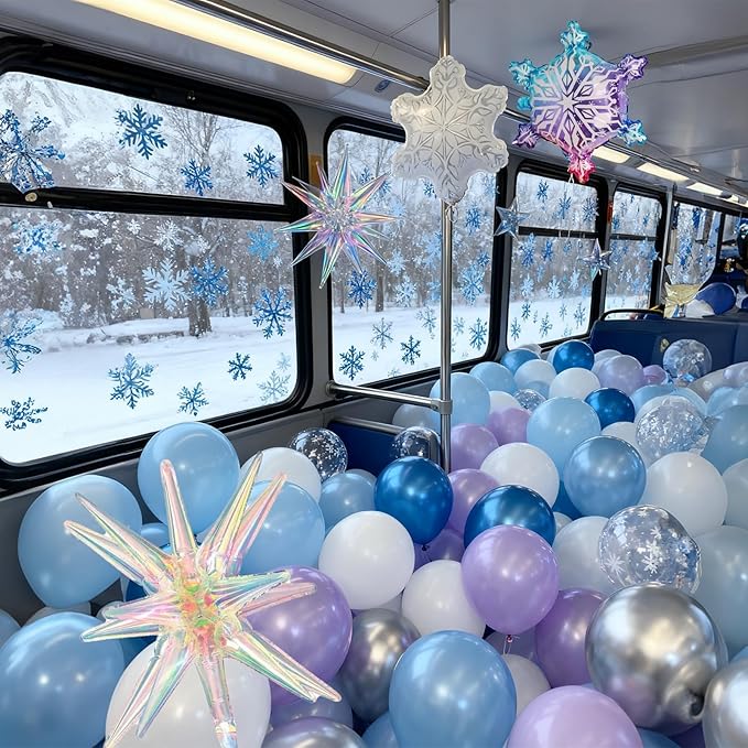 Purple Blue Balloon Garland 135pcs, Pearl Light Purple Blue White Silver Snowflake Balloon Arch with Foil Snow Iridescent Star Balloons for Winter Wonderland Baby Shower Birthday Christmas Party Decor