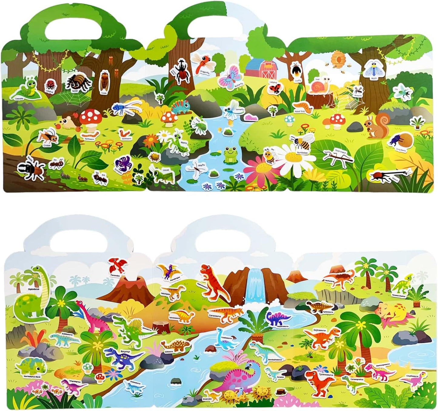 2 Sets Reusable Sticker Book for Toddlers 3+ Years - Waterproof Sticker Books for Kids, Travel Toys with Stickers for Kids, Perfect for Restaurant & Plane Use, Birthday Gifts for Girls Boys