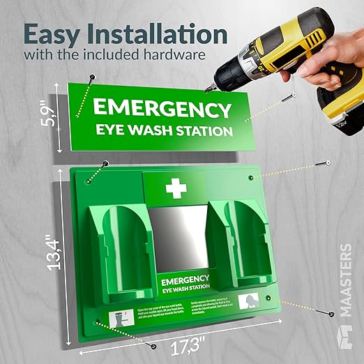 BPA Free Portable Eye Wash Station OSHA Compliant - Wall-Mounted First Aid Eye Wash Kit w/Mirror & 2X 16oz Empty Bottles - No Eye Wash Solution Included - Emergency Eyewash - Set of 2