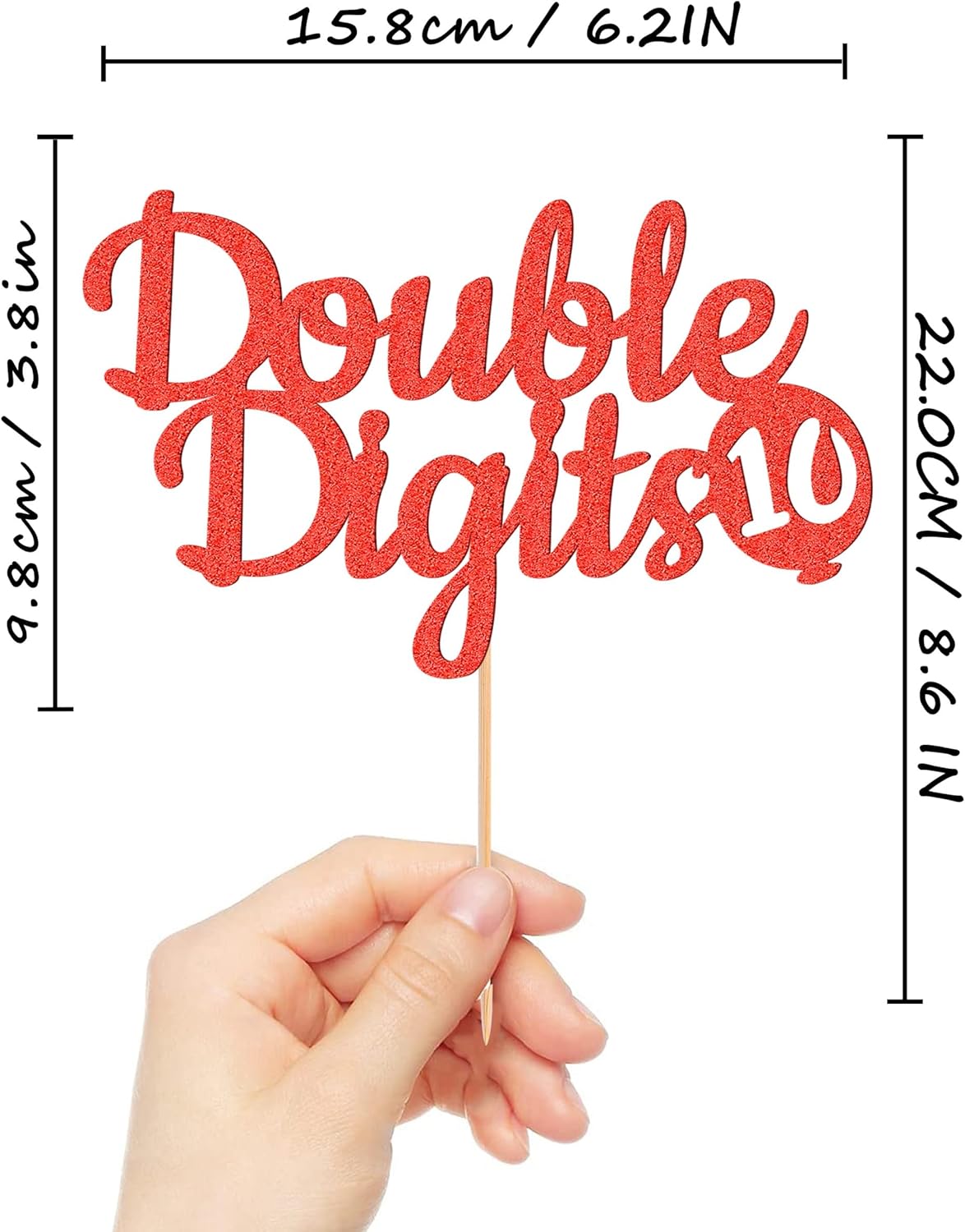 Double Digits 10 Cake Topper - Glitter Red 10th Birthday Cake Decorations, Happy 10th birthday Cake Decor (Red)