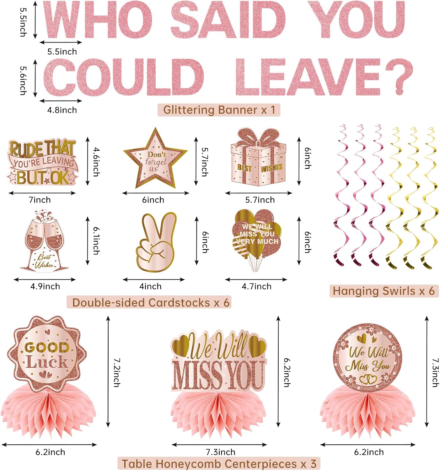 Going Away Party Decorations, Who Said You Could Leave Banner Good Luck We Will Miss You Farewell Decorations Retirement Goodbye Decor Table Centerpieces Hanging Swirls Party Supplies, Pink Rose Gold
