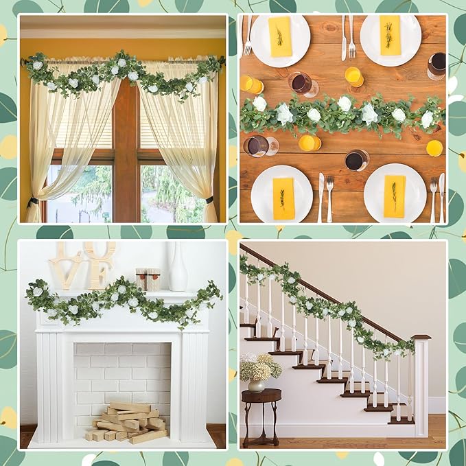 2pcs Large White Mr & Mrs Sign for Wedding Table with 5.91ft Artificial Flowers Garland, Wedding Centerpieces Wooden Bride and Groom Table Decorations for Engagement Decor(White Rose)