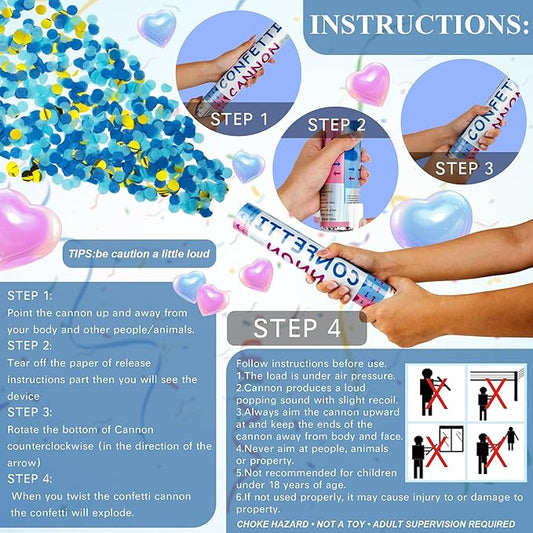 2 Pack Gender Reveal Confetti Cannon, 12 in Blue Round shaped Paper Party Poppers Cannons, Confetti Poppers For Baby Boy Girl Gender Reveal Baby Showers (Round, Blue)